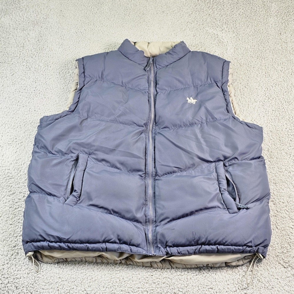 Bit & Bridle Vest Womens Large Blue Puffer Quilted Full Zip Reversible Horses - Picture 2 of 13